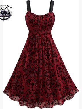 Plus Size Gothic Mesh Backless Dress A-Line Ruched Midi